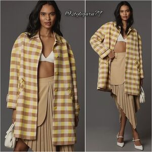 Anthropologie Yellow and Pink Checkered Coat